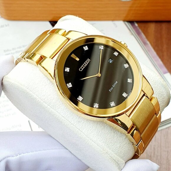 CITIZEN AU1062-56G AXIOM BLACK DIAMOND DIAL GOLD STAINLESS BRACELET MENS WATCH - Picture 12 of 14